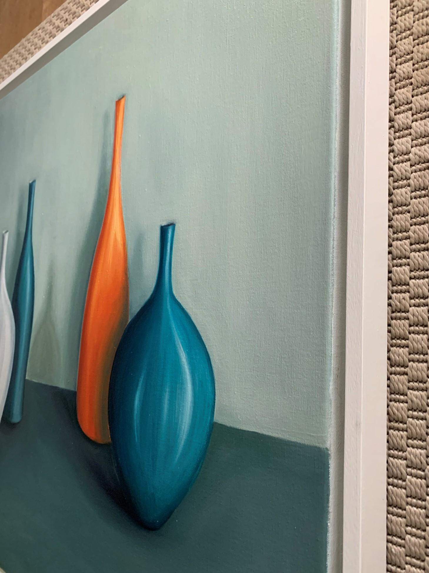 Five Pots with Orange de Jonquil Williamson, peinture de nature morte originale de Jonquil Williamson 6