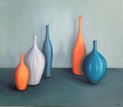Five Pots with Orange by Jonquil Williamson original still life painting