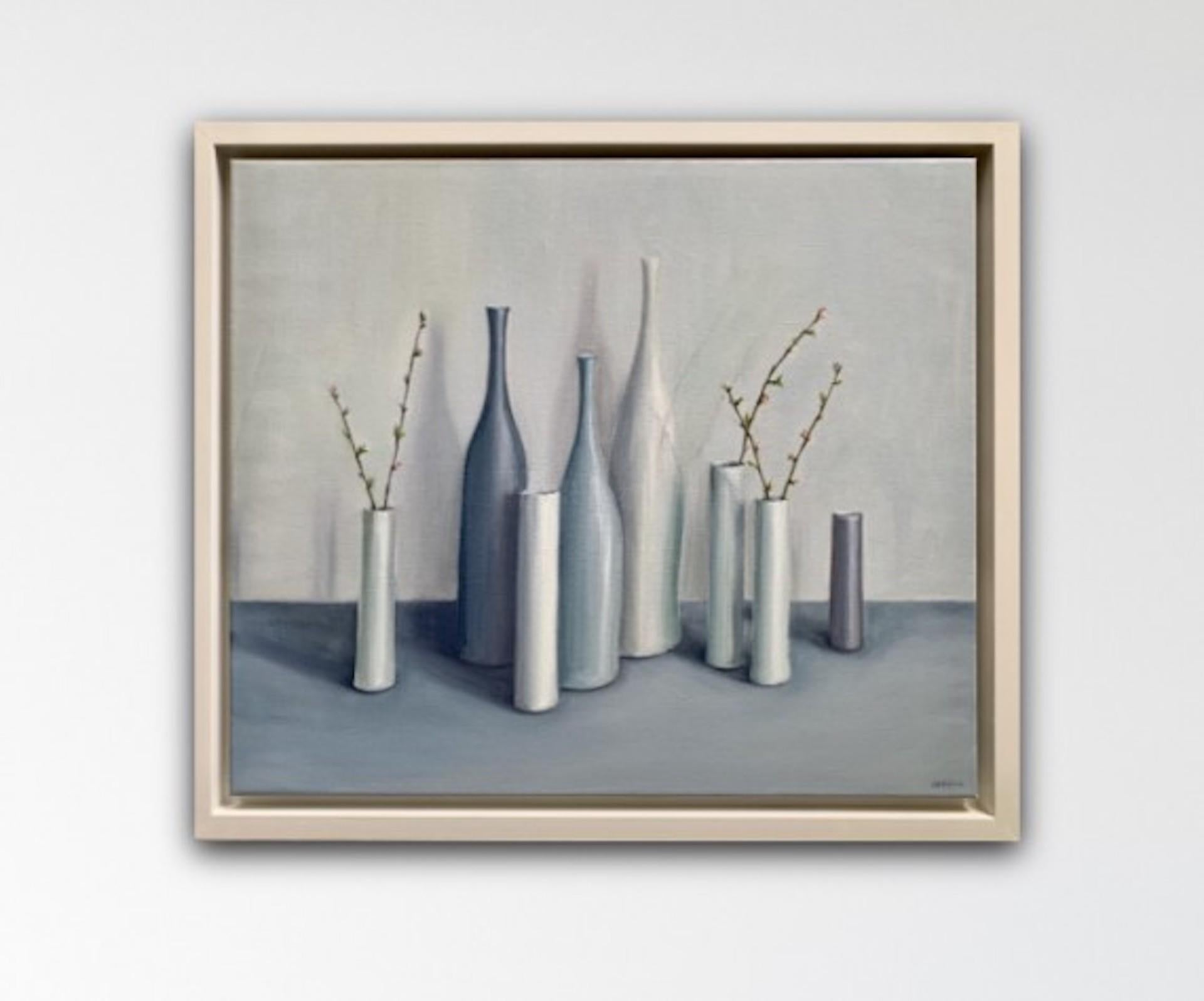 Jonquil Williamson, Bottles and Cylinders with Cherry Blossom Twigs For Sale 3