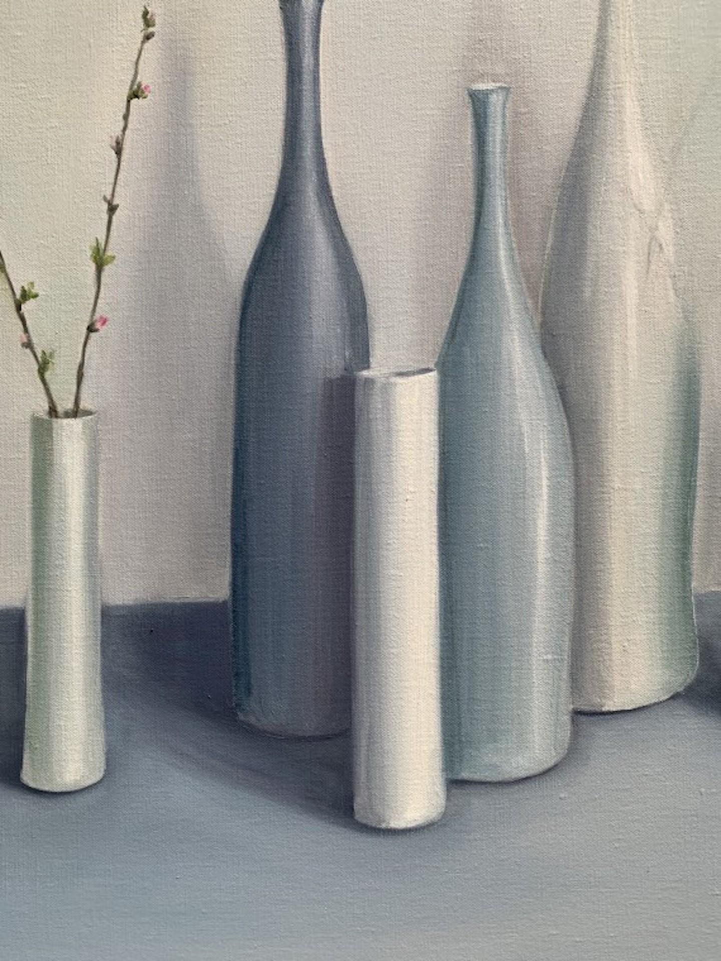 Jonquil Williamson, Bottles and Cylinders with Cherry Blossom Twigs 1