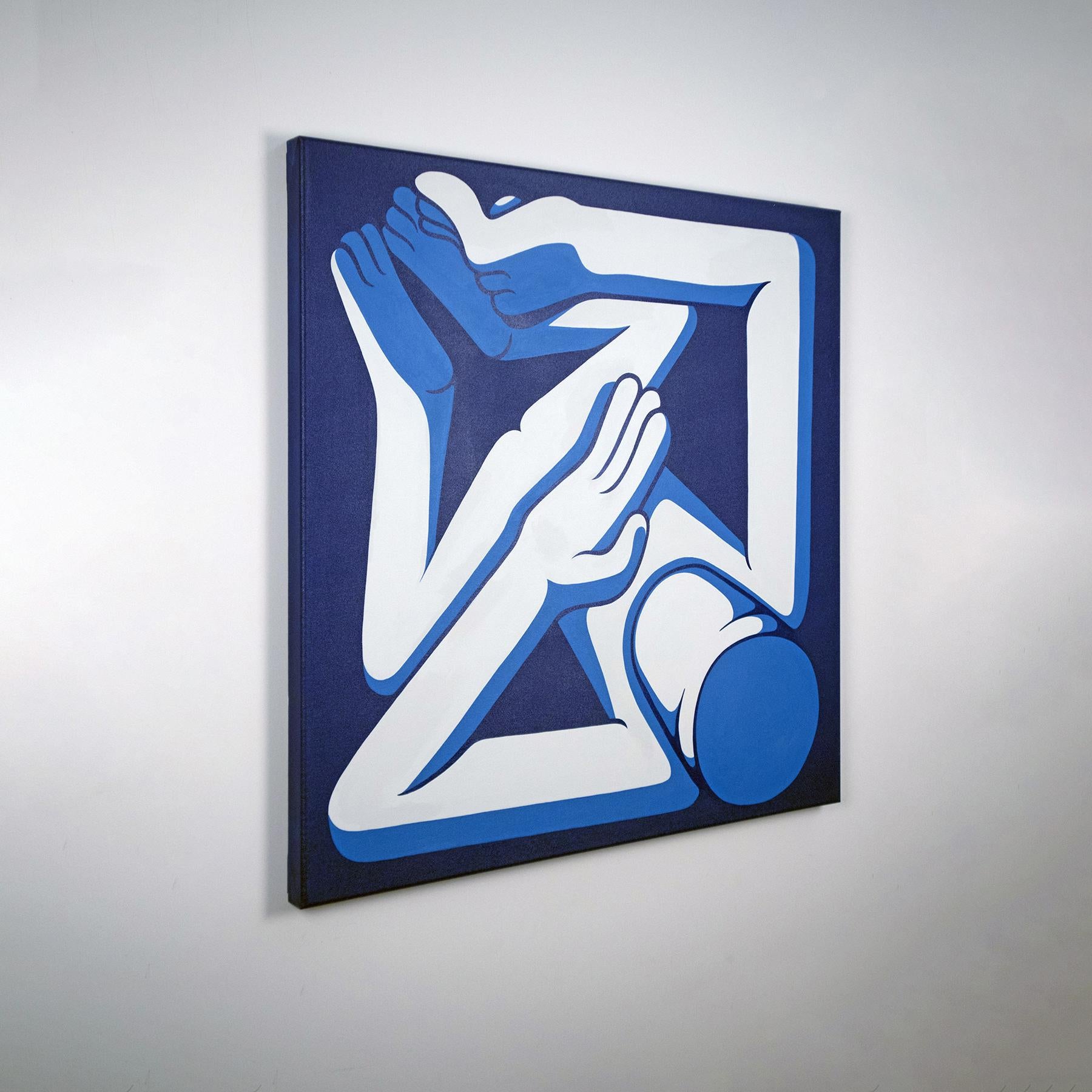  Paper toss, blue painting Nº4 - Blue Figurative Painting by João Cardoso