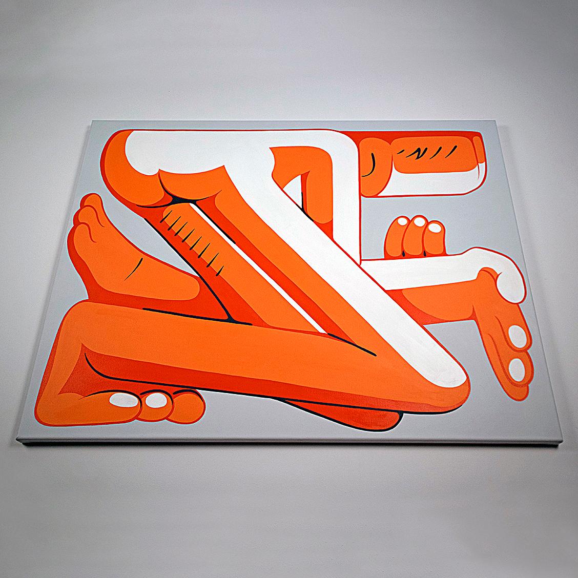  Papier jeté, peinture orange Nº6 - Orange Figurative Painting par João Cardoso