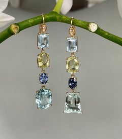Joon Han Aquamarine Chrysoberyl Sapphire Diamond 18 Karat Gold Drop Earrings