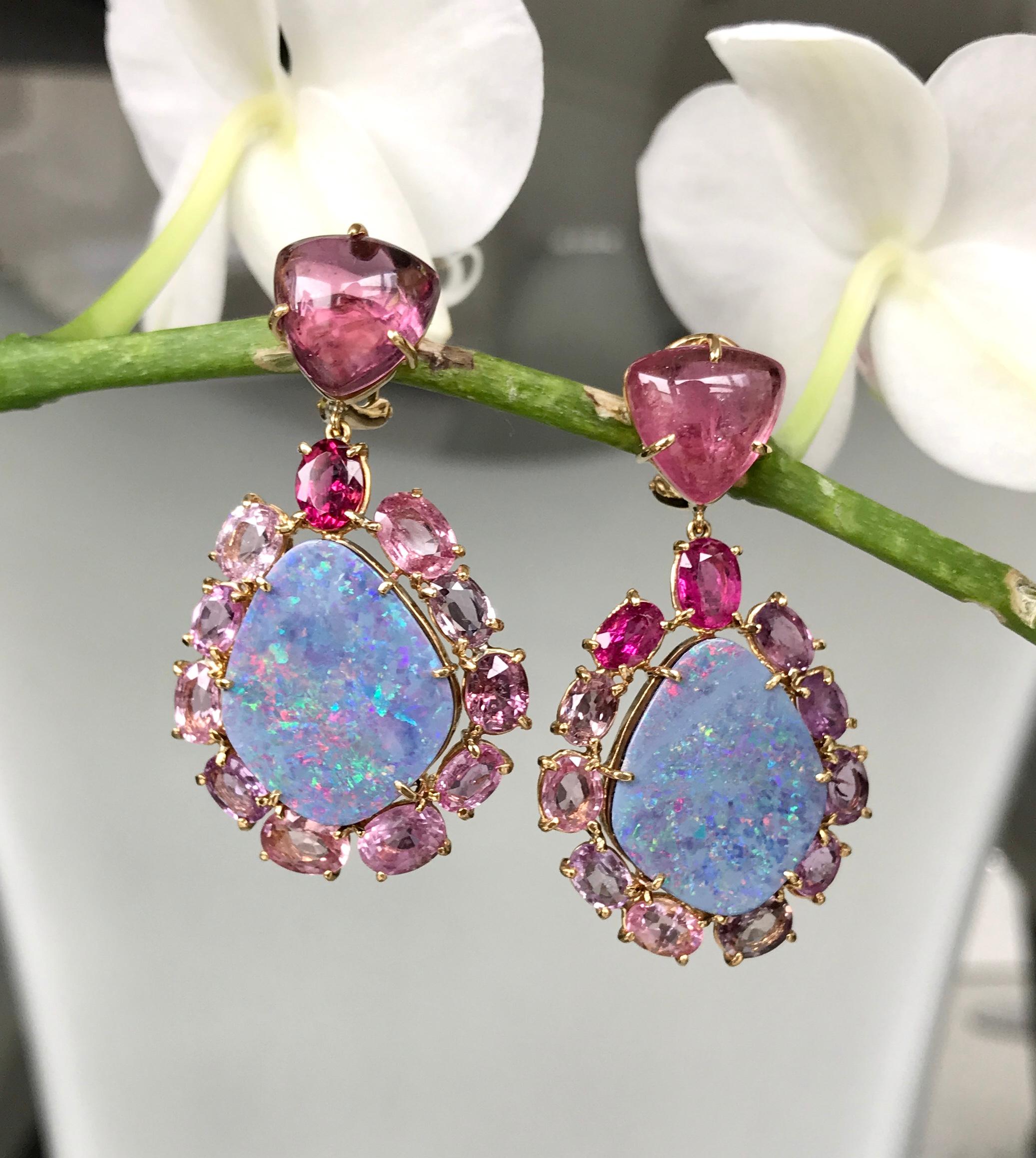 opal and pink tourmaline earrings
