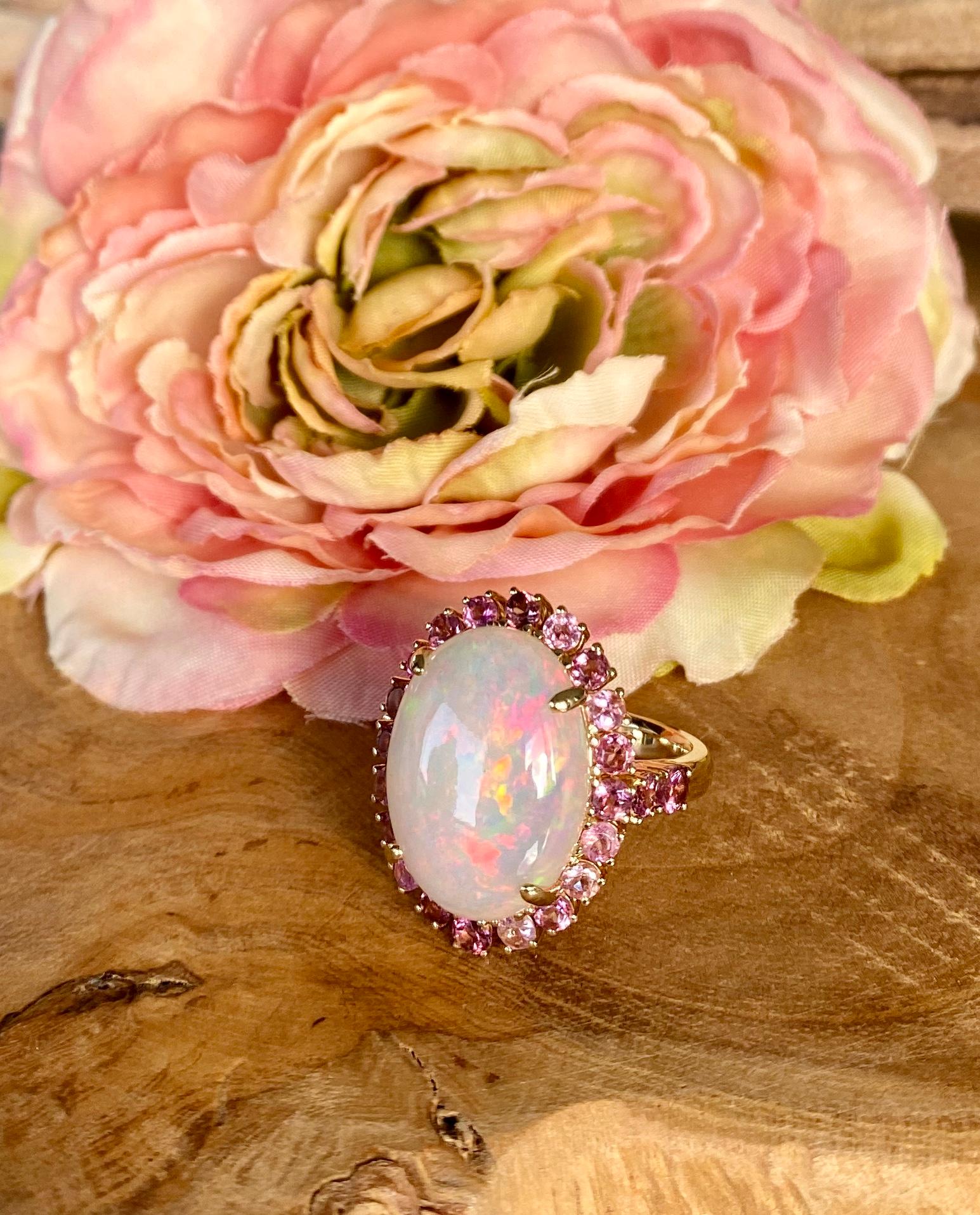 Joon Han Cabochon Ethiopian Opal Pink Tourmaline 18 Karat Gold Cocktail Ring In New Condition In New York, NY