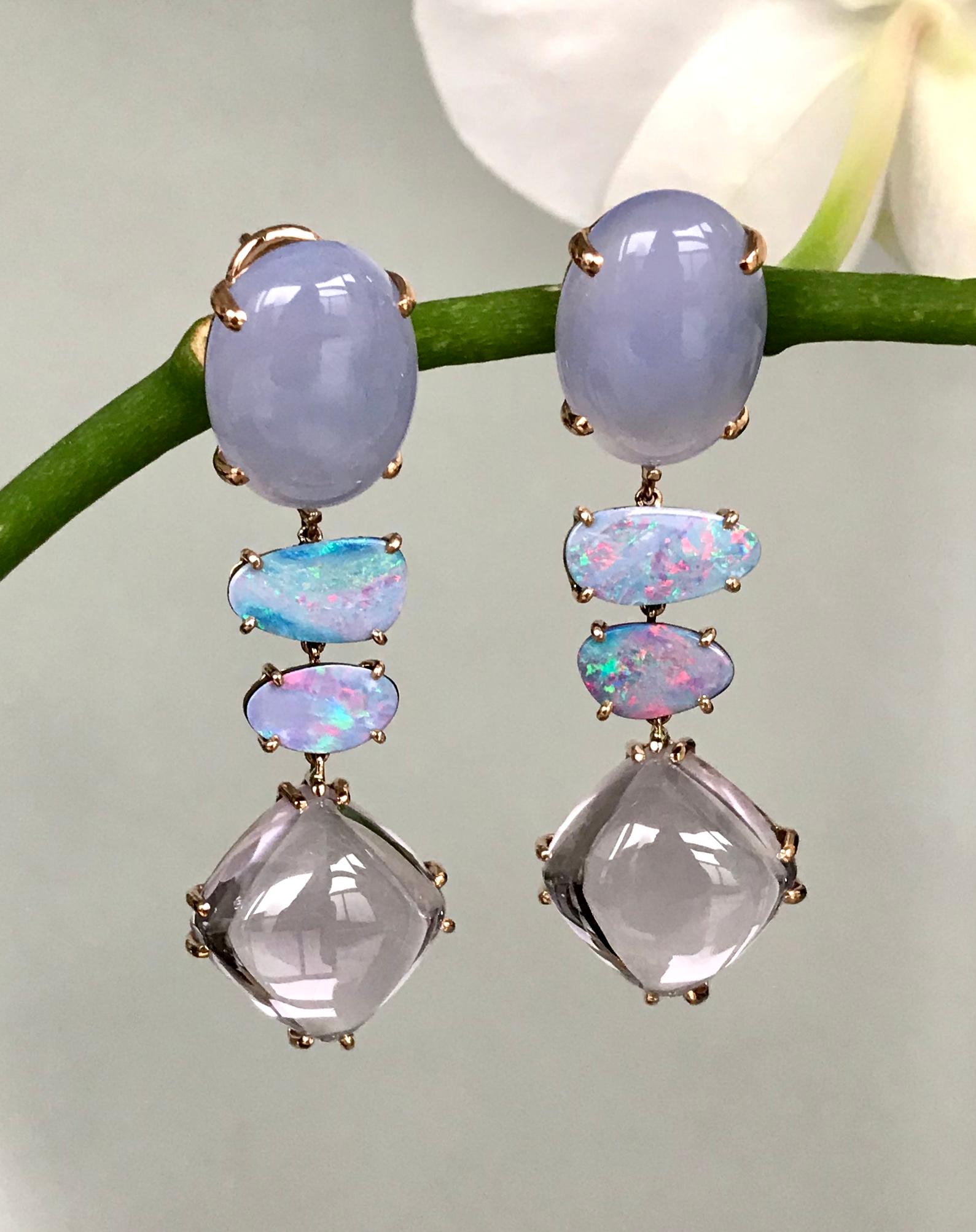 18 Karat Rose Gold Chalcedony Boulder Opal Amethyst Drop Dangle Earrings In New Condition In New York, NY