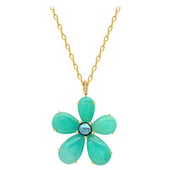 Joon Han Chrysoprase Keshi Pearl Diamond 18 Karat Gold Flower Pendant Necklace