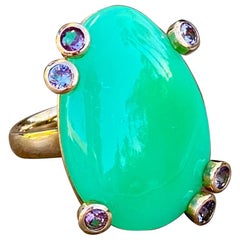 Bague cocktail solitaire en or jaune 18 carats avec spinelle en chrysoprase verte pomme