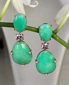 Joon Han Chrysoprase Spinel Diamond 18K Gold Drop Dangle Earrings