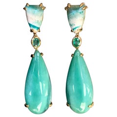 Emerald Opalized Petrified Wood 18 Karat Gold Drop Dangle Earrings