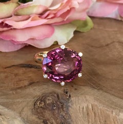 Joon Han Fancy 11.83 Carat Rubellite Tourmaline Diamond Solitaire Cocktail Ring