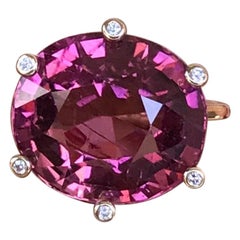 Joon Han Fancy 11.83 Carat Rubellite Tourmaline Diamond Solitaire Cocktail Ring