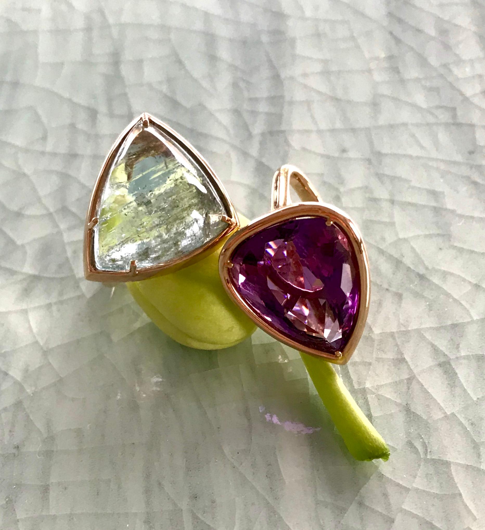 18 Karat Rose Gold Fancy Shaped Cabochon Aquamarine Cocktail Ring For Sale 7