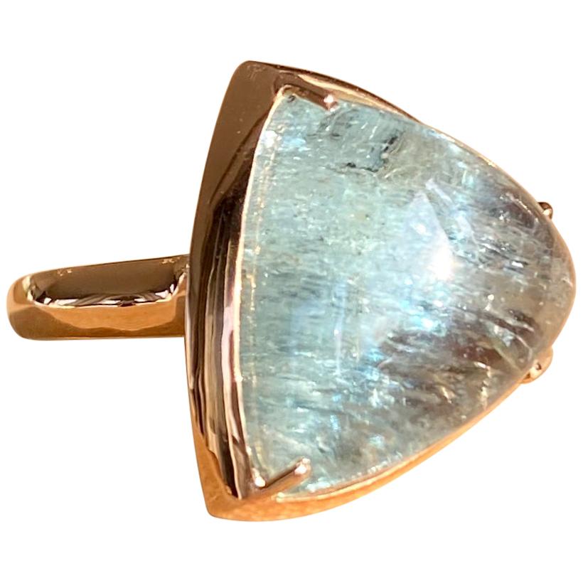 18 Karat Rose Gold Fancy Shaped Cabochon Aquamarine Cocktail Ring