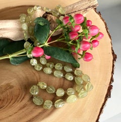 Green Beryl Beads 14 Karat Gold Link Necklace