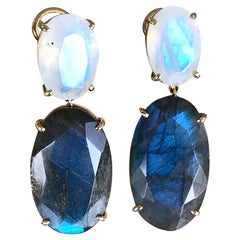 Joon Han Labradorite Rainbow Moonstone 18 Karat Yellow Gold Drop Dangle Earrings