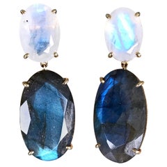 Joon Han Labradorite Rainbow Moonstone 18K Yellow Gold Drop Dangle Earrings