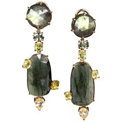 Joon Han Labradorite Tourmaline Sapphire Chrysoberyl 18 Karat Gold Drop Earrings