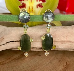 Joon Han Labradorite Tourmaline Sapphire Chrysoberyl 18 Karat Gold Drop Earrings