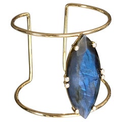 Joon Han Madagascar Labradorite Diamond 18K Yellow Gold Cuff Bracelet