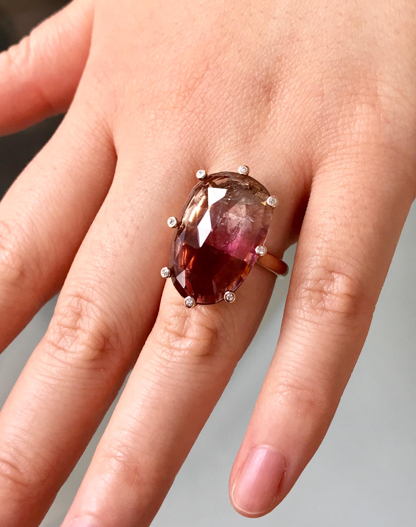18 Karat Roségold Rosenschliff Bicolor Turmalin Diamant Cocktail Ring 1