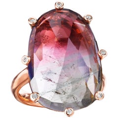 Joon Han Rose Cut Bicolor Tourmaline Diamond 18K Rose Gold Cocktail Ring