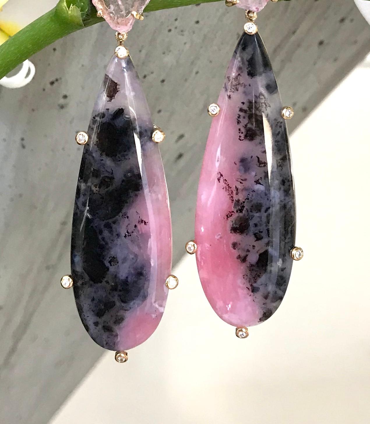 pink and gold dangle earrings