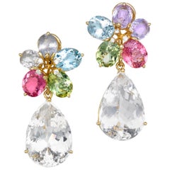 Joon Han Sapphire Aquamarine Tourmaline Topaz Diamond 18K Gold Drop Earring Joon Han Sapphire Aquamarine Tourmaline Topaz Diamond 18K Gold Drop Earring
