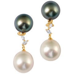 Joon Han Südsee Tahiti Perle Diamant 18 Karat Gold Ohrringe
