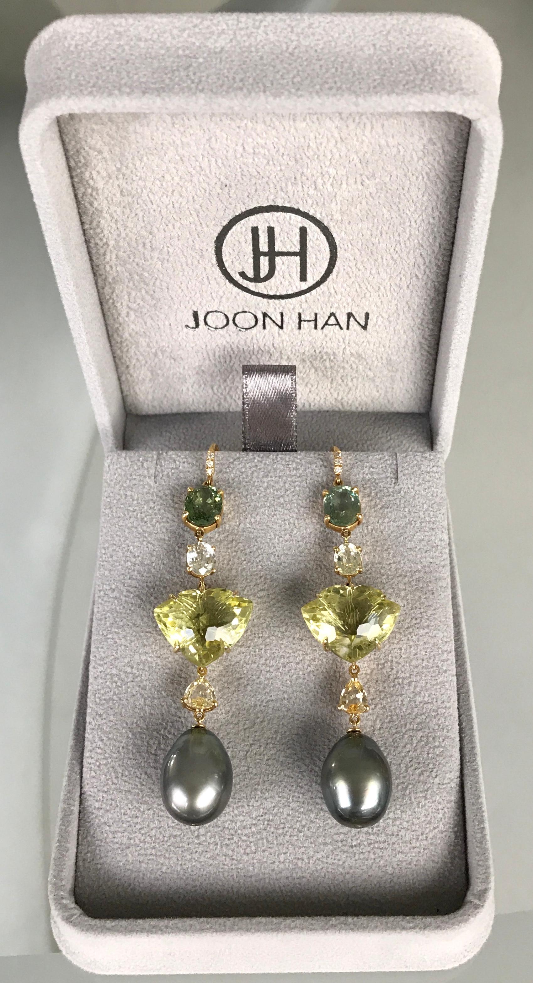 Joon Han South Sea Tahitian Pearl Quartz Sapphire Tourmaline Diamond Earrings 1