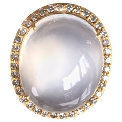 Joon Han White Moonstone Diamond 18K Yellow Gold Cocktail Ring