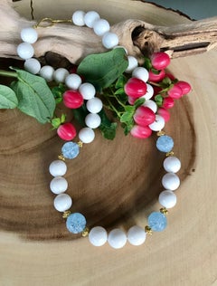 White Sponge Coral Aquamarine 18 Karat Gold Enhancers Bead Necklace