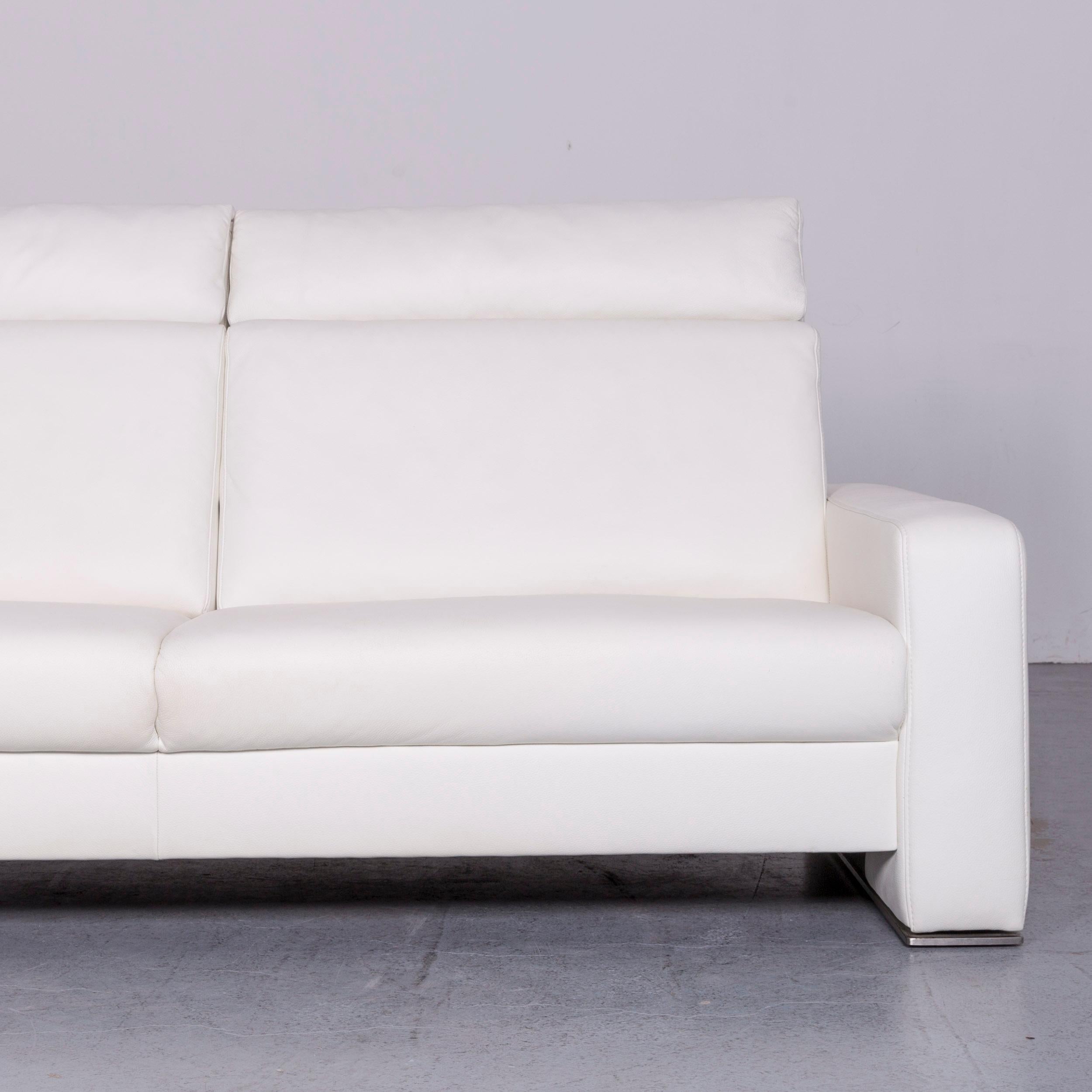 Joop! Designer Leather Sofa White Three-Seat Couch In Good Condition For Sale In Cologne, DE