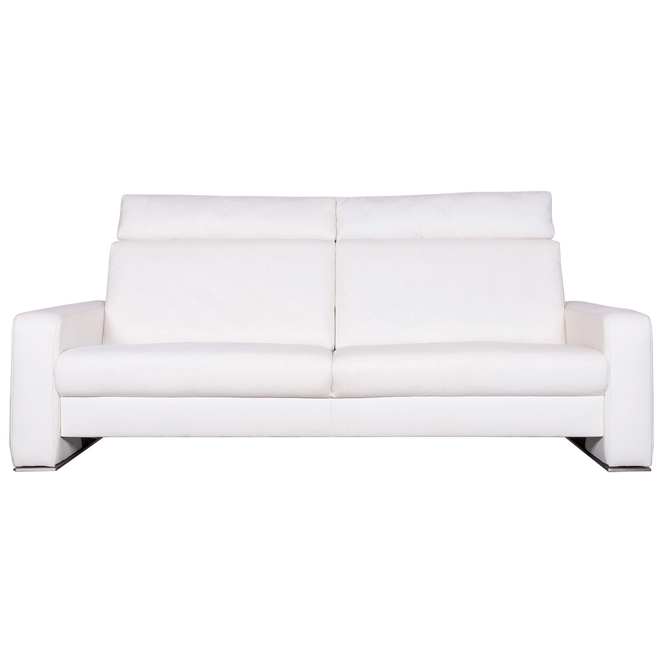 Joop! Designer Leather Sofa White Three-Seat Couch For Sale