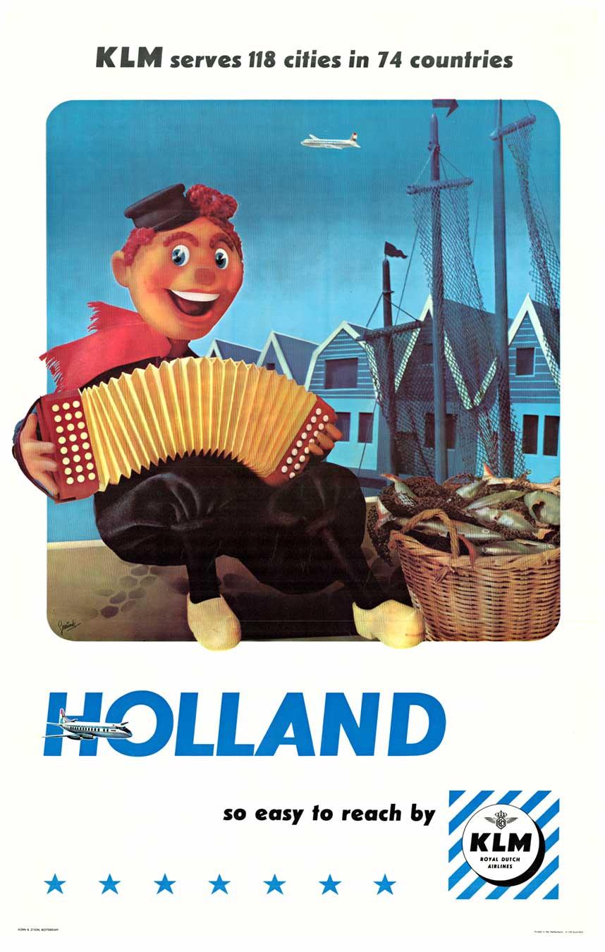 Landscape Print Joop Geesink - Affiche de voyage vintage originale Holland by KLM 