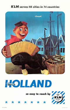 Affiche de voyage vintage originale Holland by KLM 