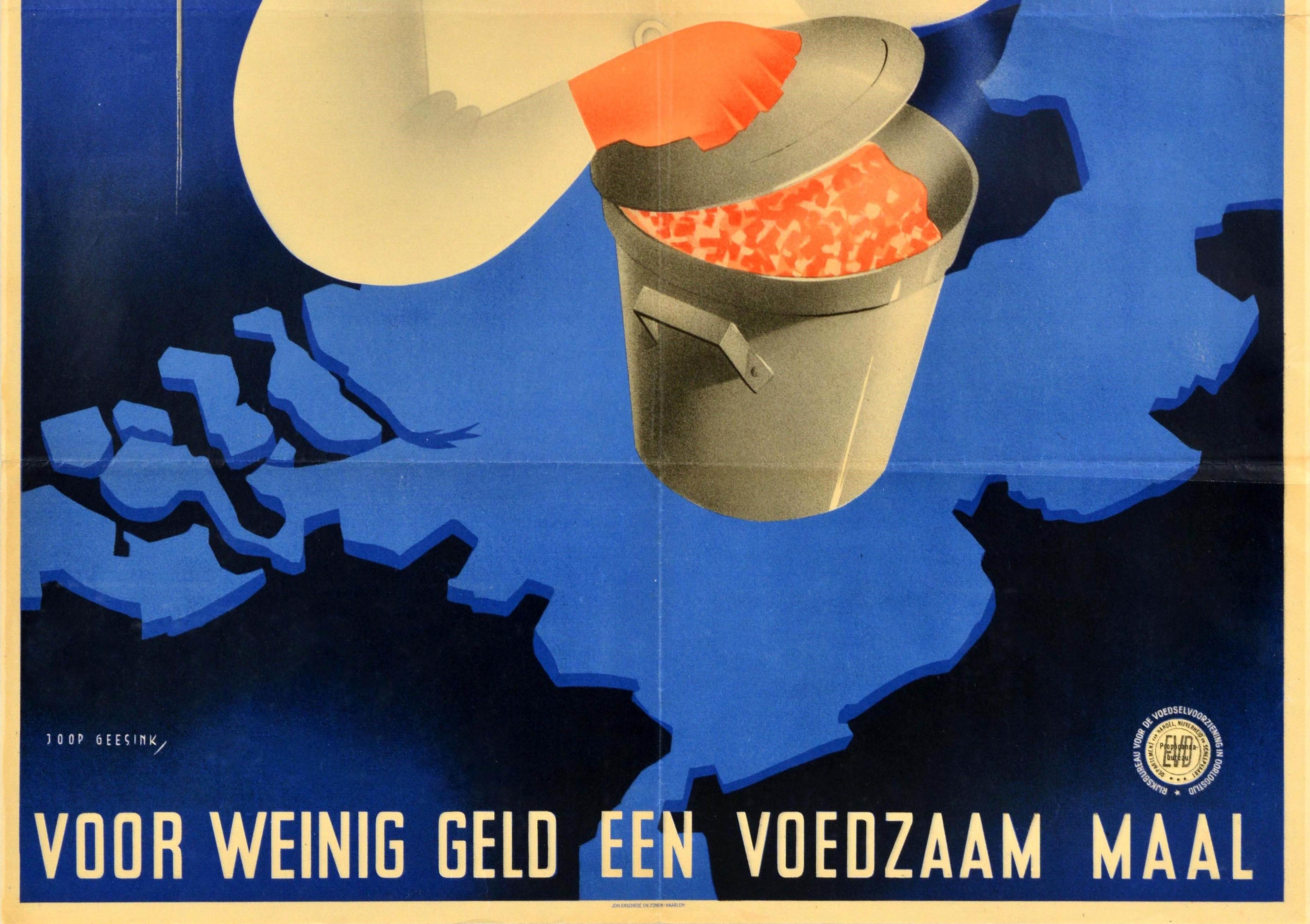 Original Vintage-Poster aus dem Zweiten Weltkrieg, Central Kitchens, Kriegs Food Centrale, Keukens, Karte, Chef (Blau), Print, von Joop Geesink