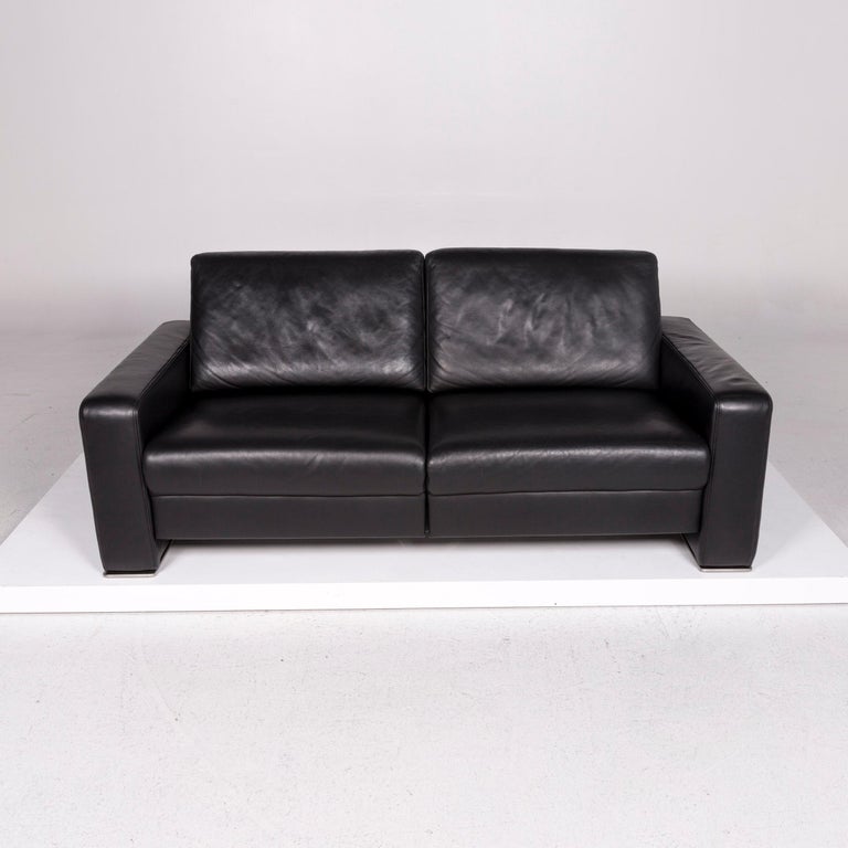 Joop Leather Sofa Black Two-Seat Function Couch For Sale at 1stDibs