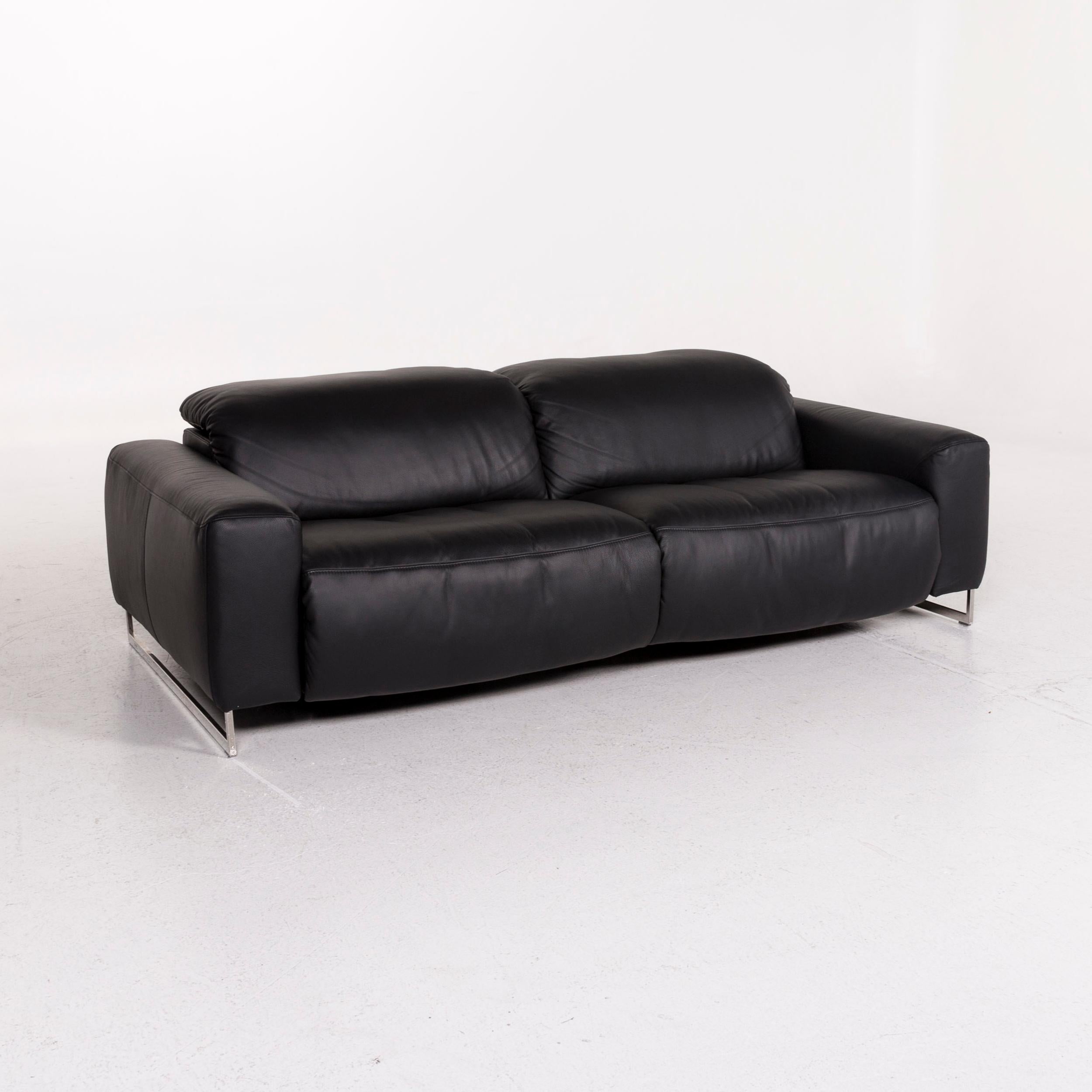Polish Joop Leather Sofa Black Two-Seat Function Relax Function Couch For Sale