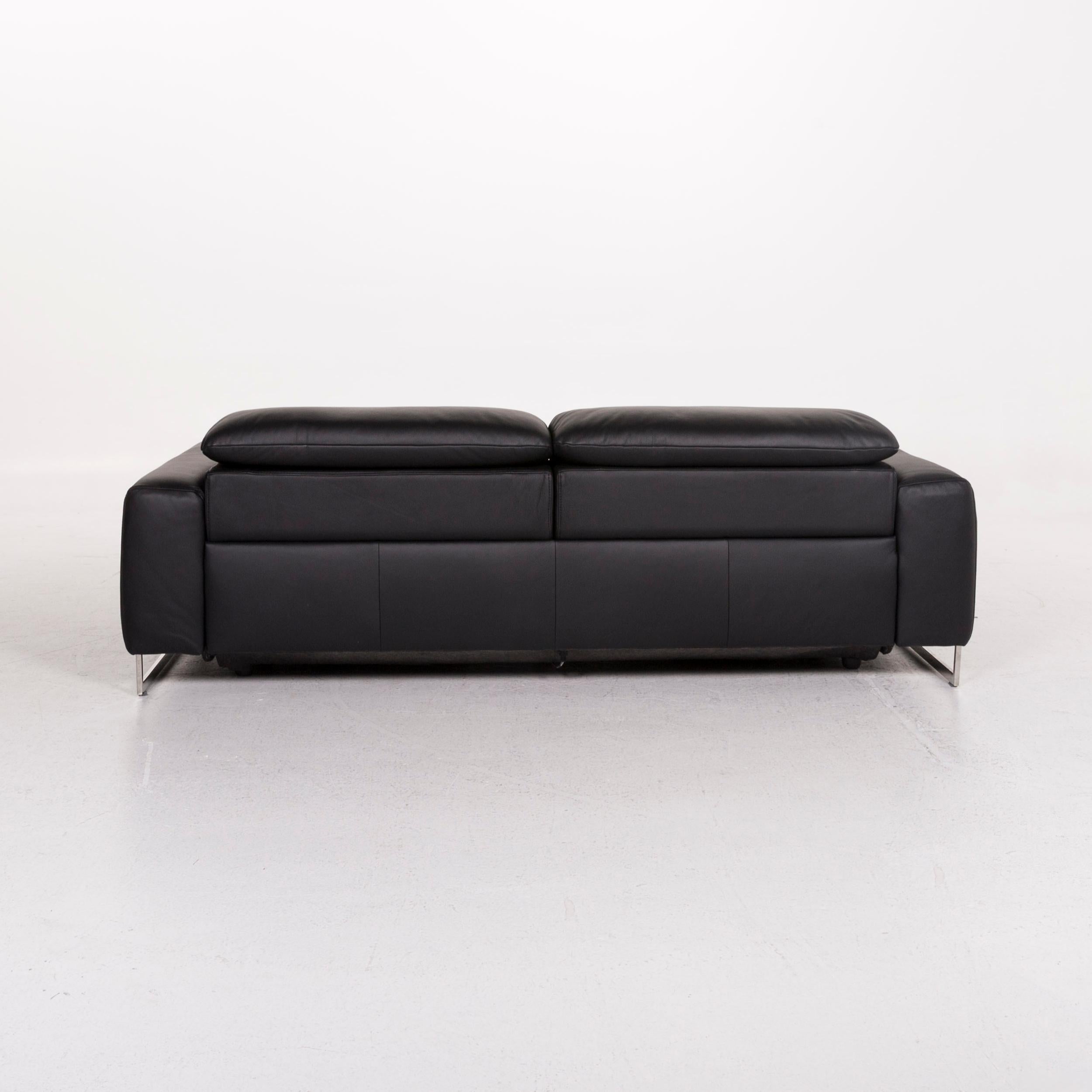 Contemporary Joop Leather Sofa Black Two-Seat Function Relax Function Couch For Sale