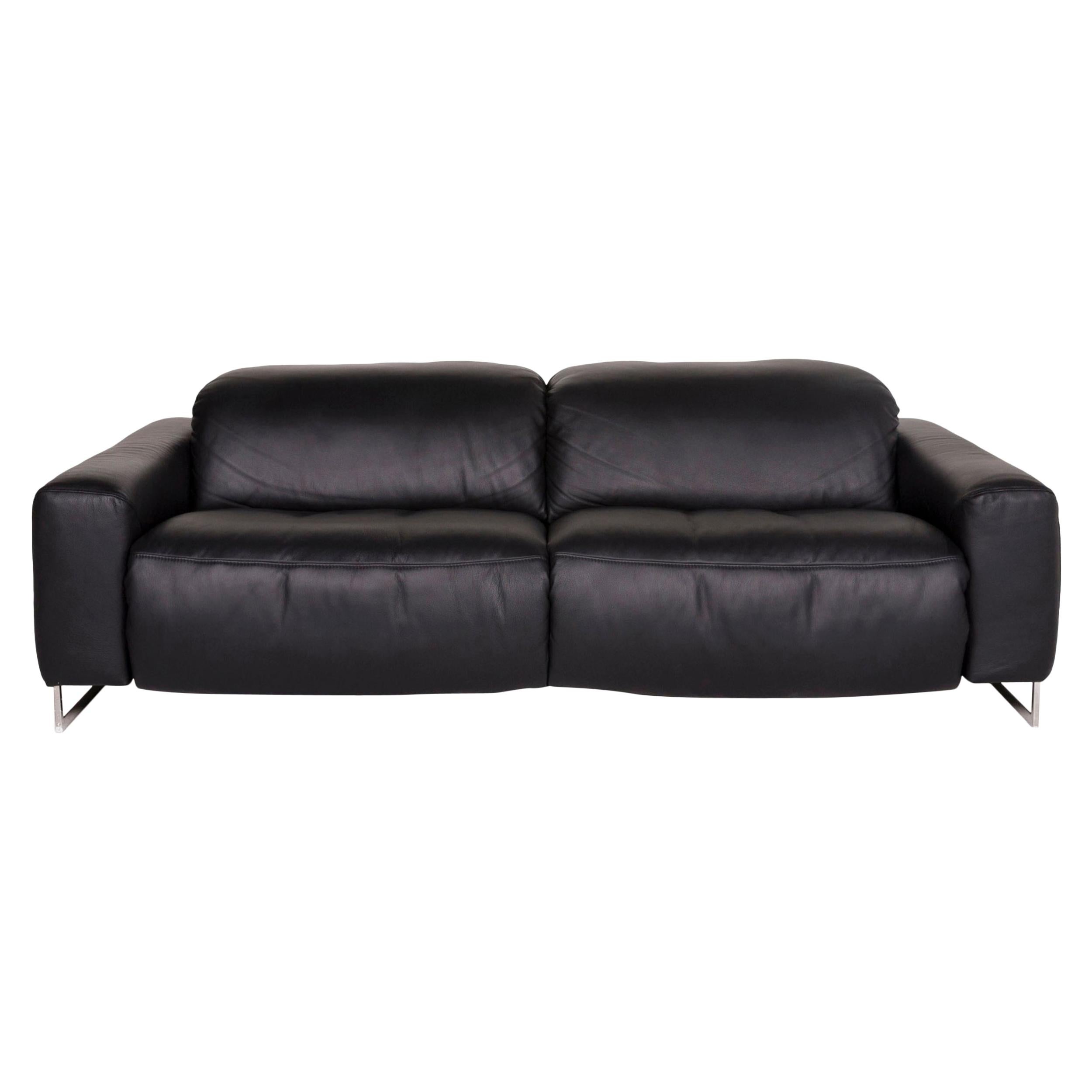 Joop Leather Sofa Black Two-Seat Function Relax Function Couch For Sale