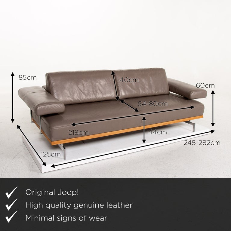 Joop Leather Sofa Gray-Brown Gray Three-Seat Function Couch at 1stDibs