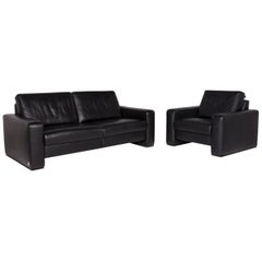 Joop, Leather Sofa Set Black 1 Two-Seat 2 Armchair Function