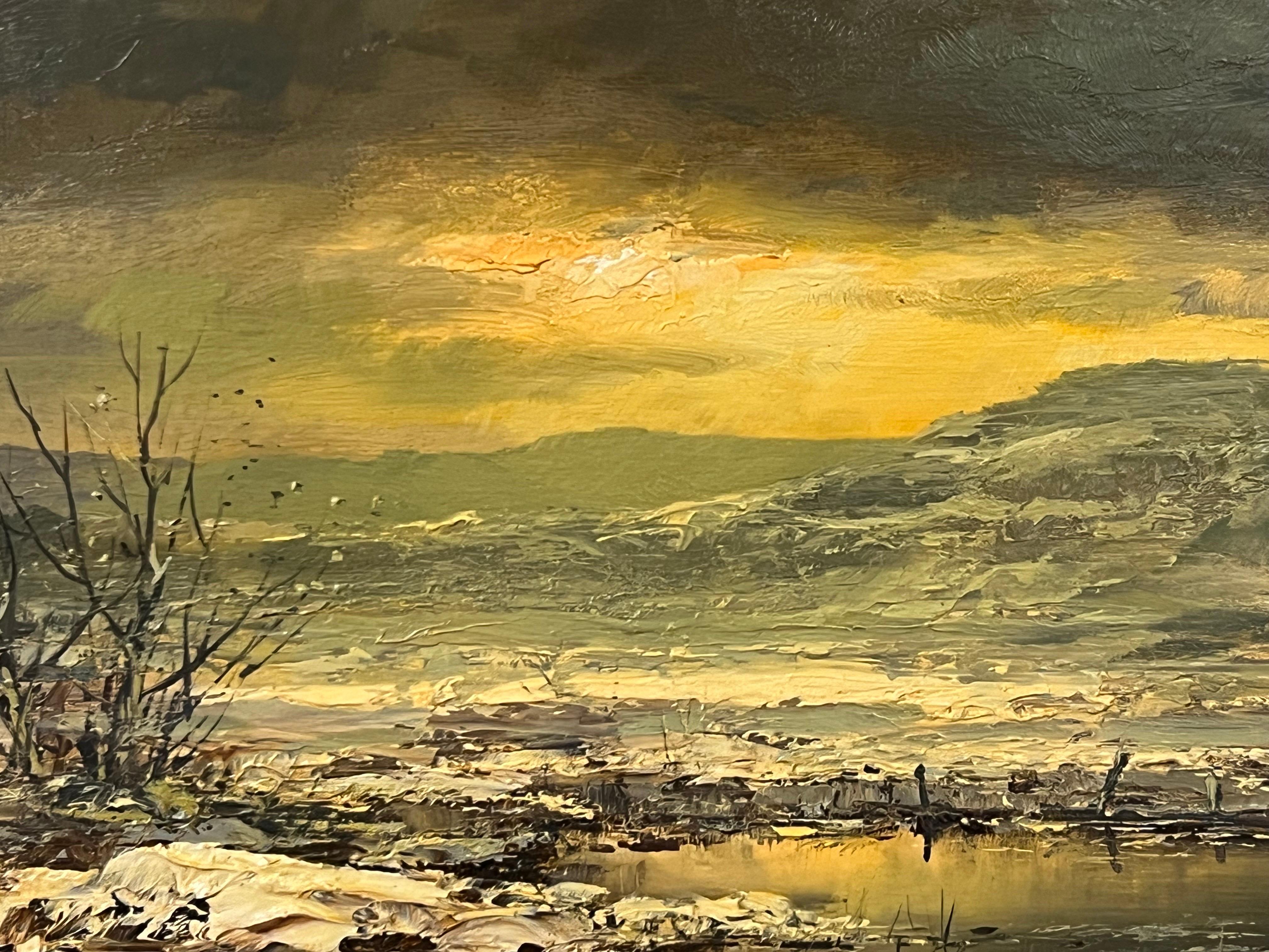 Painting of the Winter Sunshine with Mountain Lake by 20th Century Dutch Artist For Sale 5