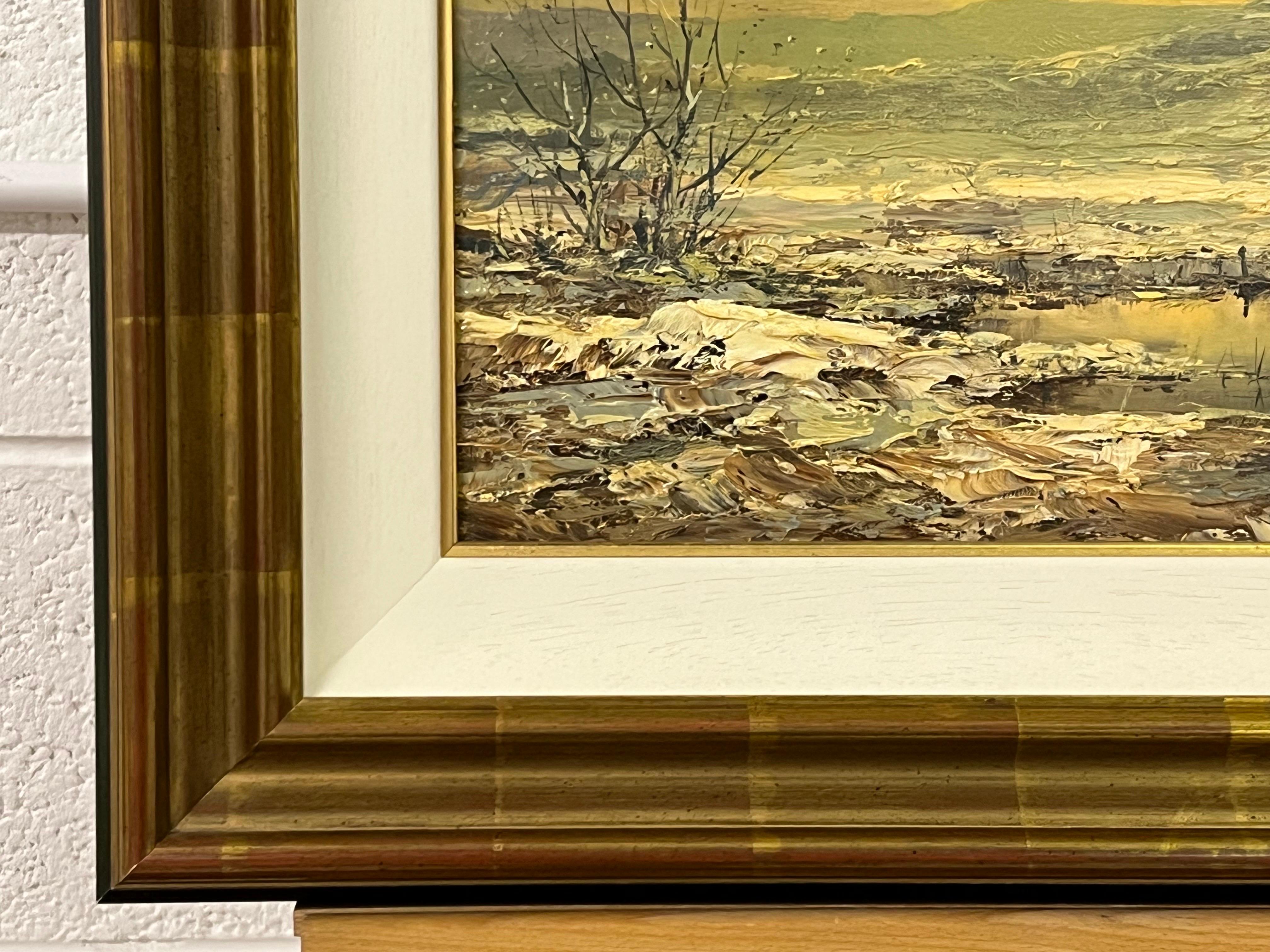 Painting of the Winter Sunshine with Mountain Lake by 20th Century Dutch Artist For Sale 6