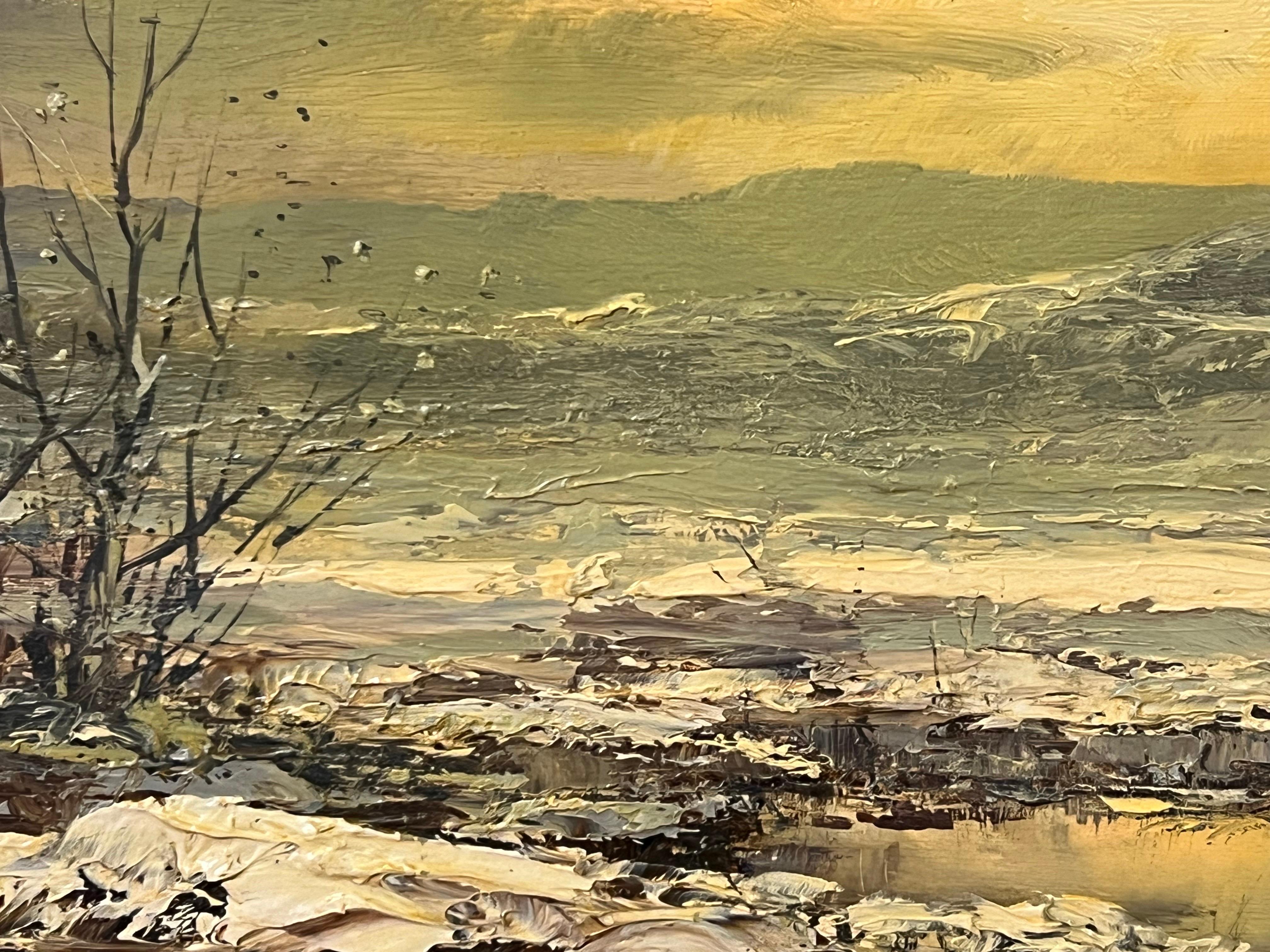 Painting of the Winter Sunshine with Mountain Lake by 20th Century Dutch Artist For Sale 7
