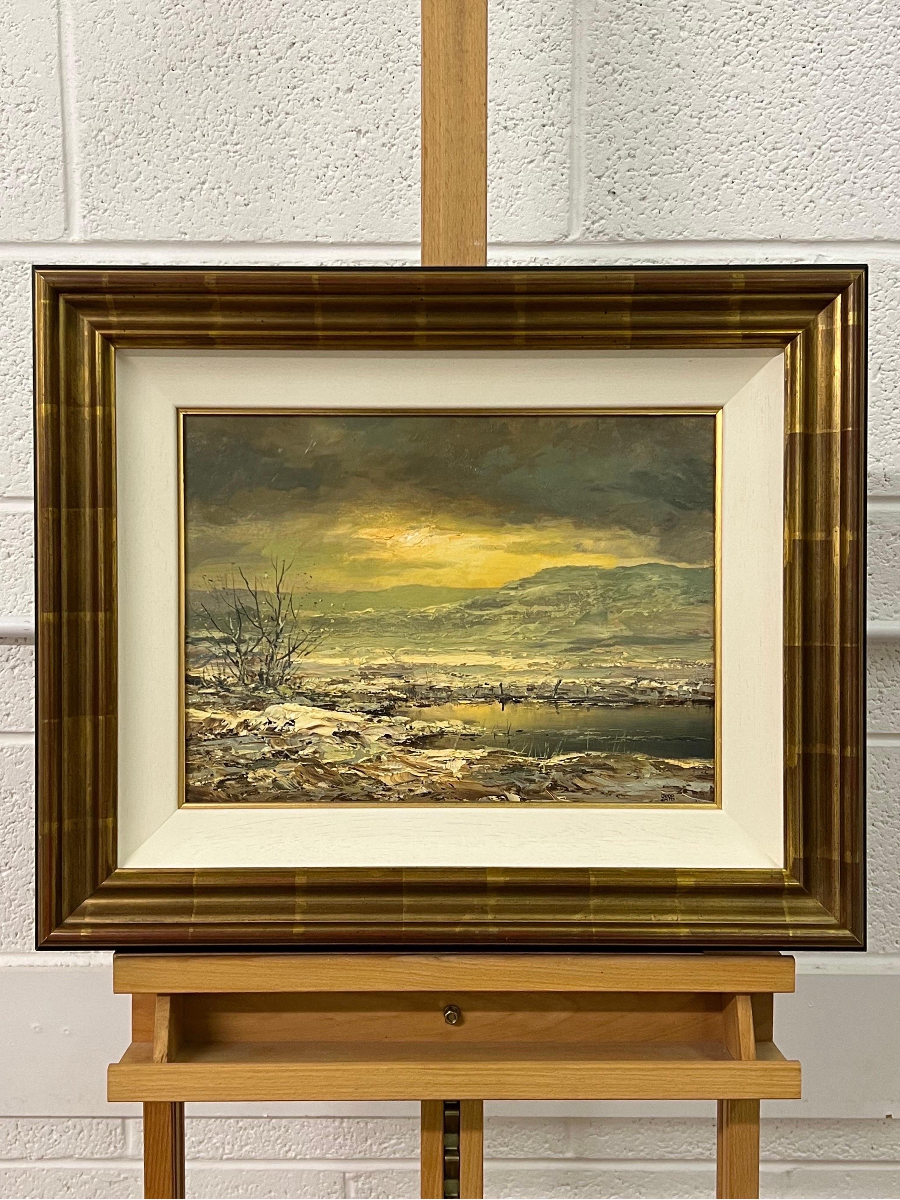 Pintura del sol de invierno con lago de montaña del artista holandés del siglo XX - Painting Impresionista abstracto de Joop Smits