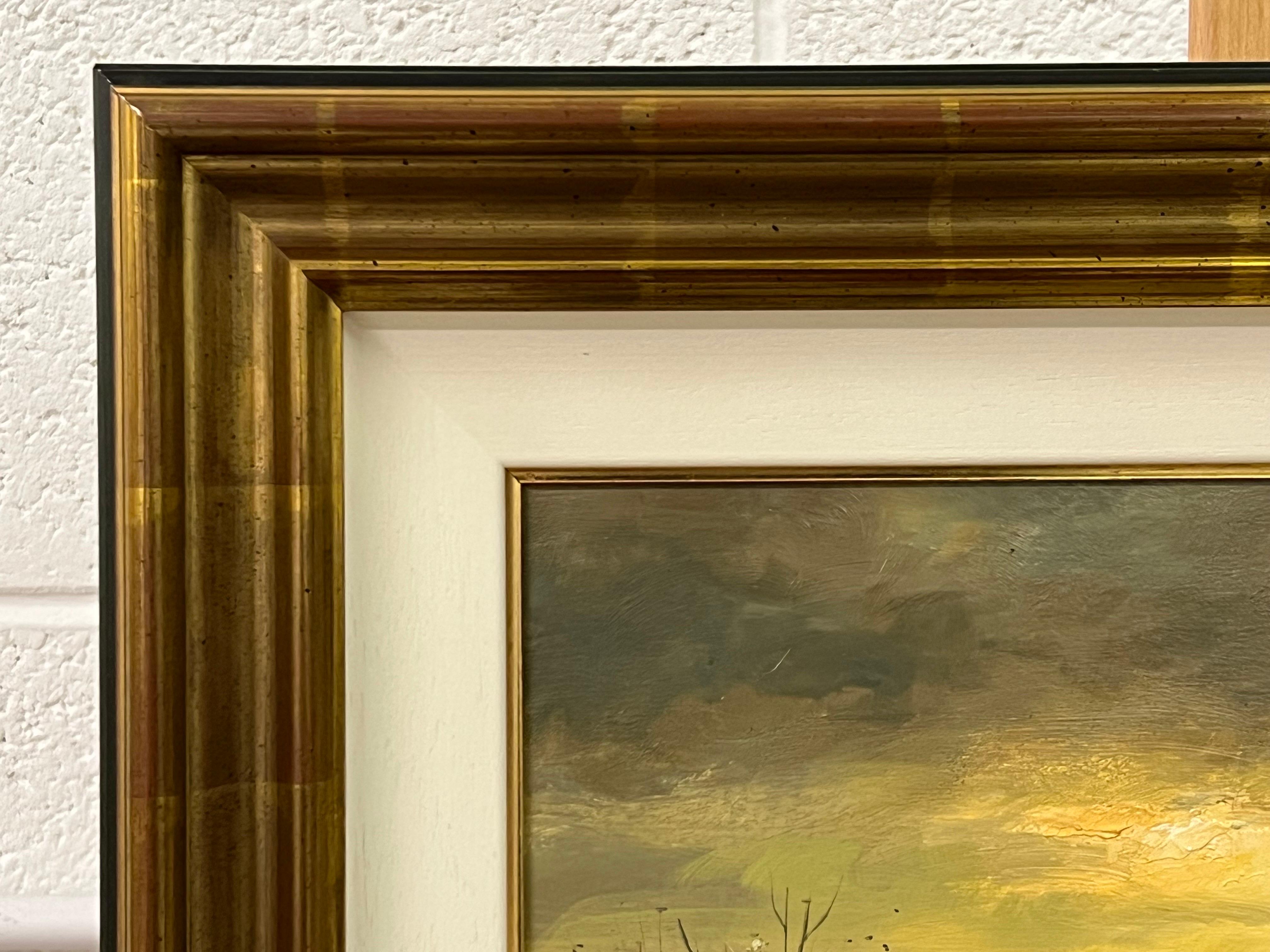 Pintura del sol de invierno con lago de montaña del artista holandés del siglo XX en venta 3
