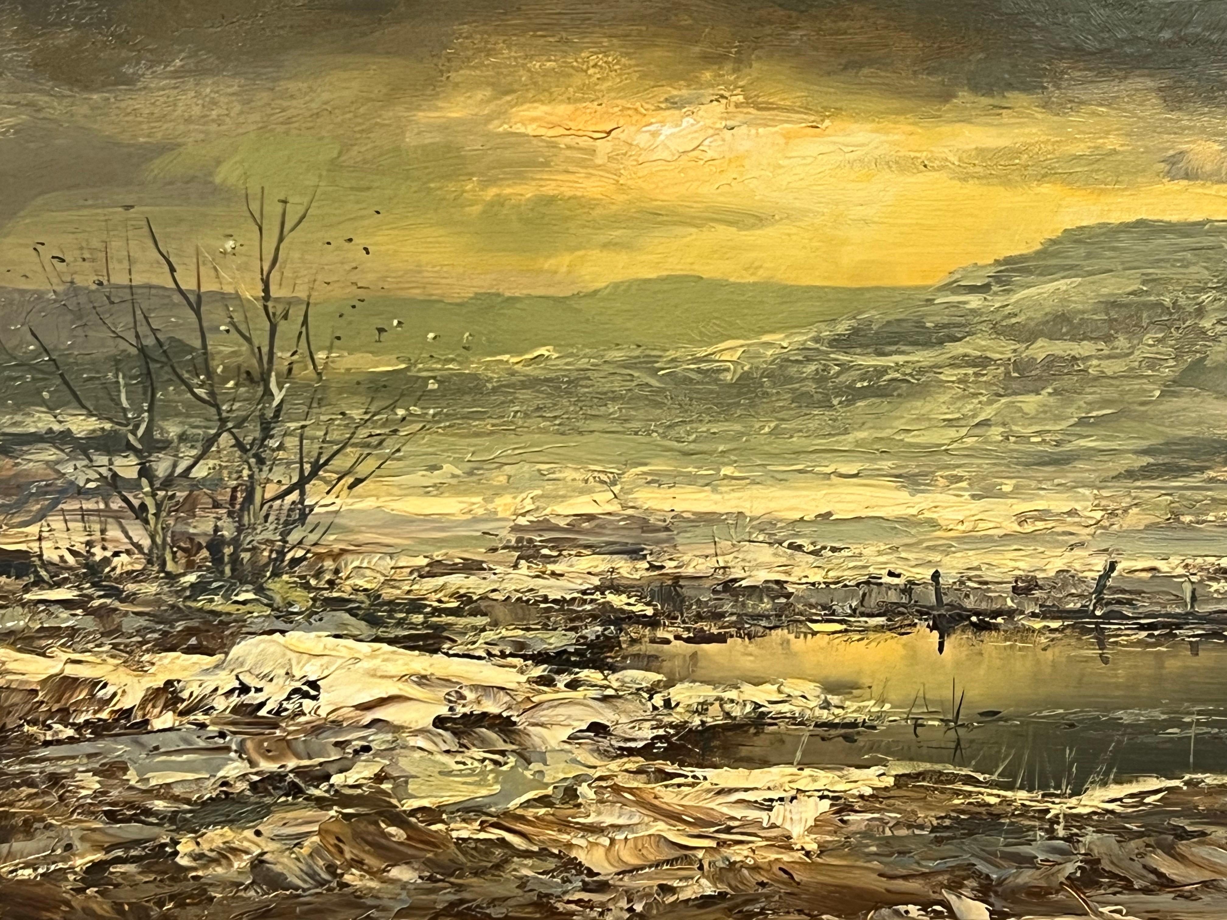 Painting of the Winter Sunshine with Mountain Lake by 20th Century Dutch Artist For Sale 4