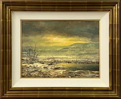 Painting of the Winter Sunshine with Mountain Lake by 20th Century Dutch Artist